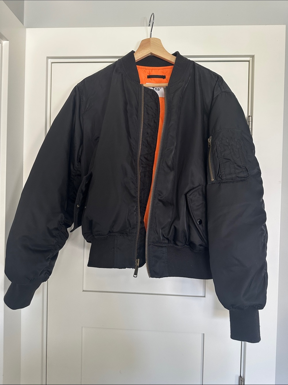 TNA Black Bomber Jacket with Orange Lining - Picture 1 of 6